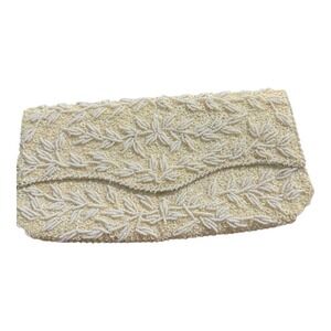 Vintage Hand Beaded Walborg Clutch White Bag Snap Closure Timeless Elegant